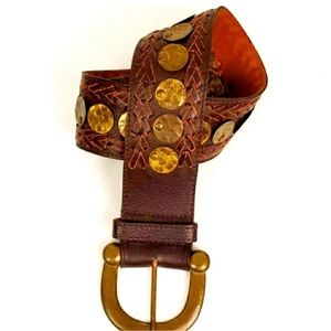 Vintage Brown Leather Belt with Gold Accents